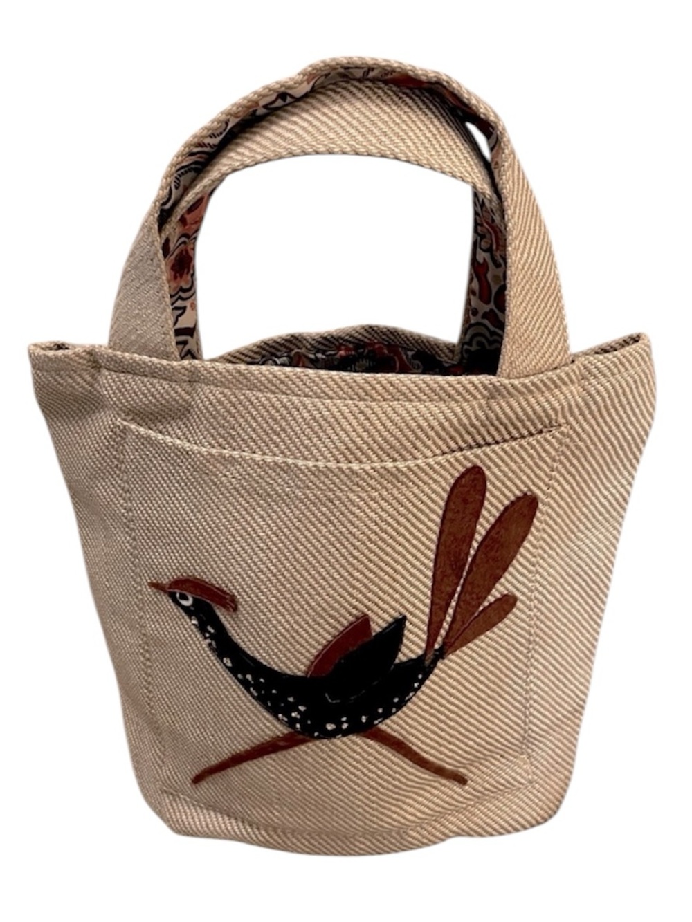 Rare Susie Lee Vintage Fabric Felt Bird Appliqué Boho Laptop Tote Bag Purse